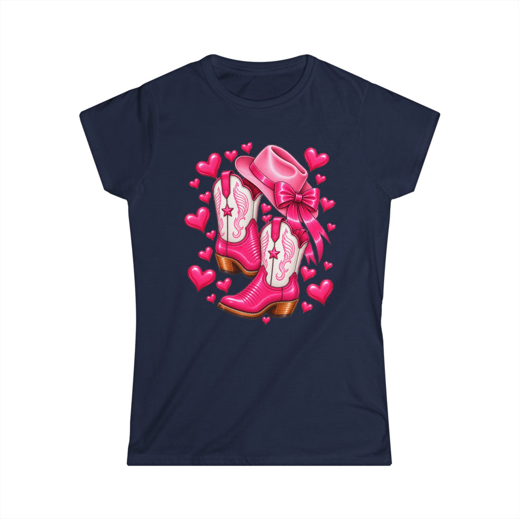 Pink Cowgirl Boots & Hearts Women’s Softstyle Tee