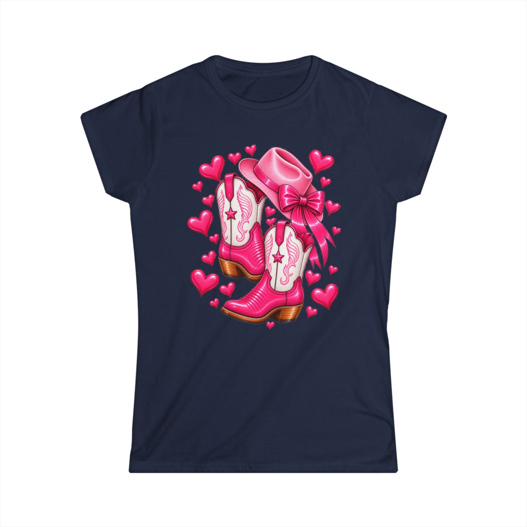 Pink Cowgirl Boots & Hearts Women’s Softstyle Tee