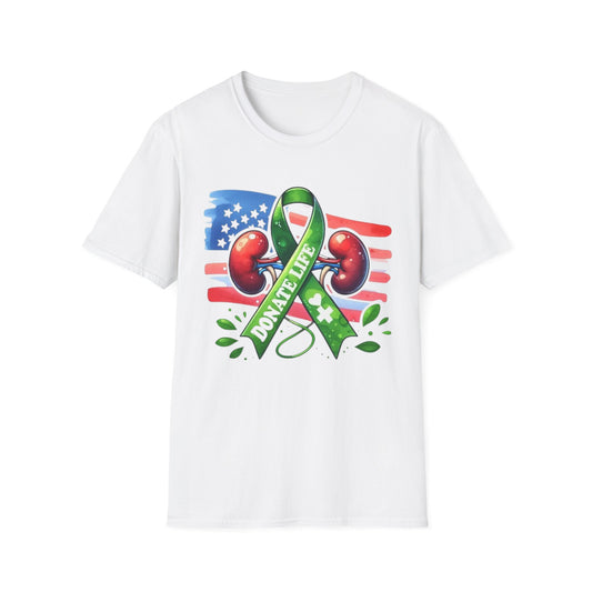 Kidney Donor Awareness T-Shirt — Donate Life Ribbon with American Flag