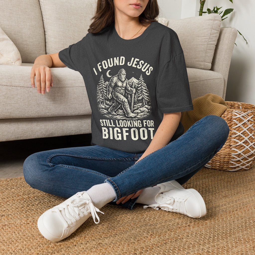 I Found Jesus Still Looking for Bigfoot T-Shirt — Funny Christian Bigfoot Graphic Tee