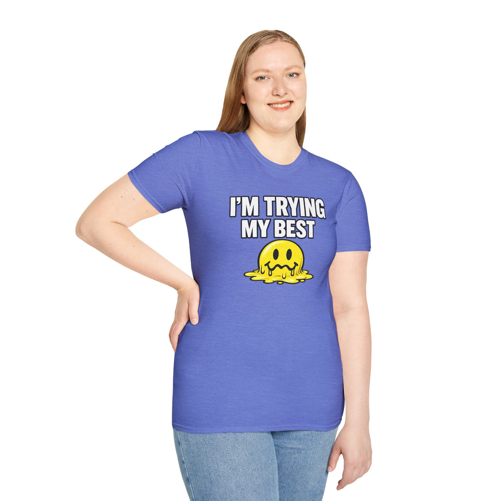I’m Trying My Best T‑Shirt — Cute Melting Emoji Graphic Tee