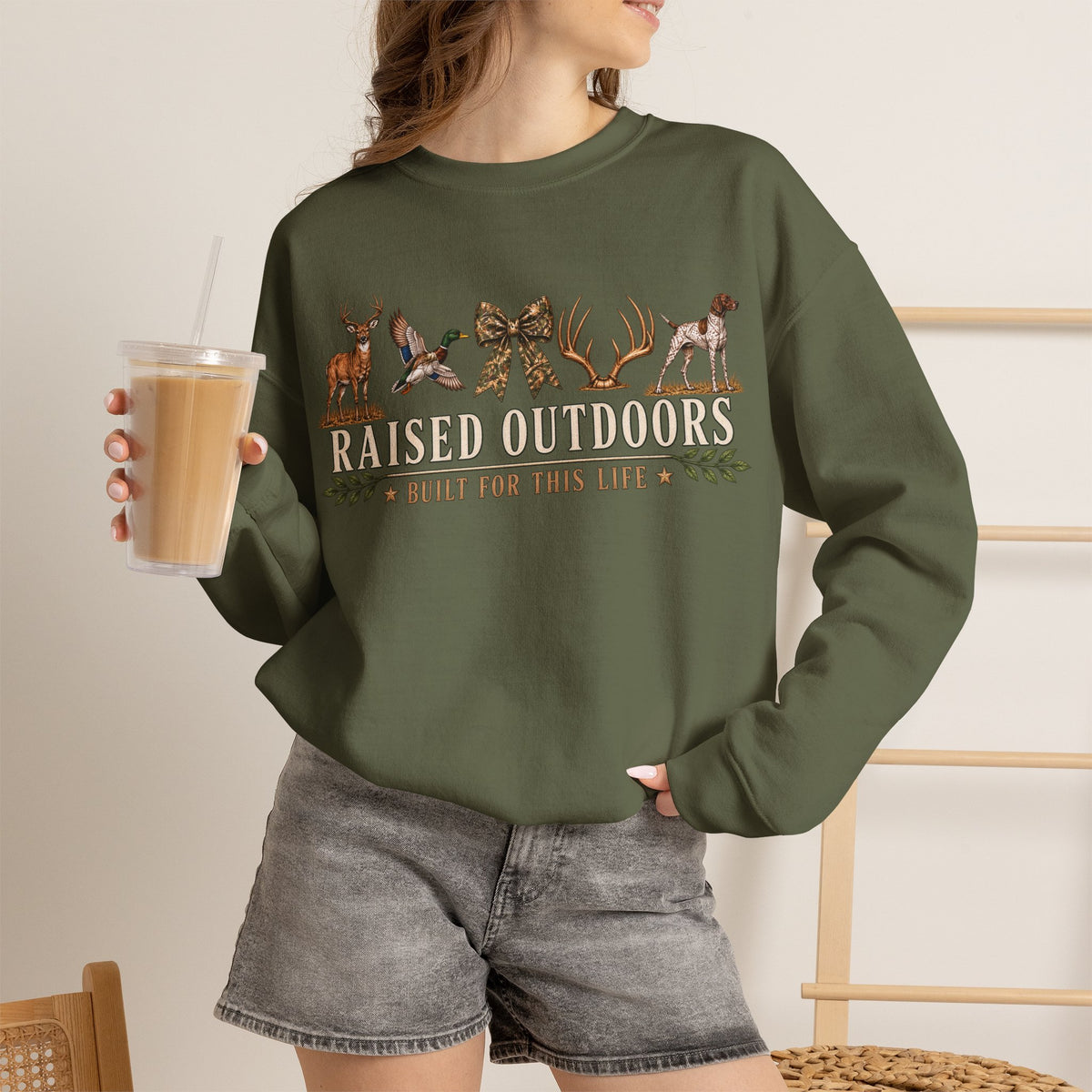 Raised Outdoors Crewneck Sweatshirt — Hunting & Nature Lovers Graphic