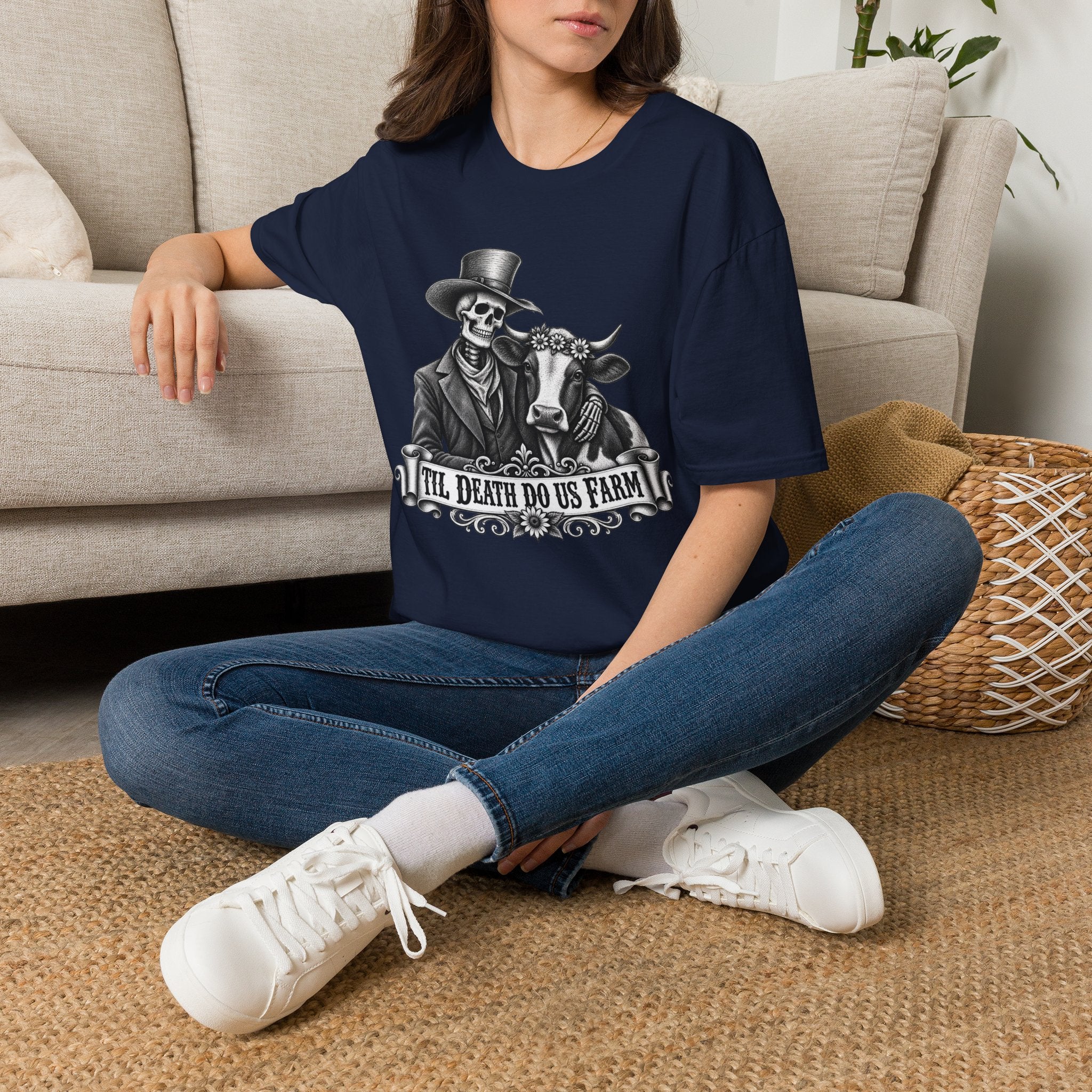 Til Death Do Us Farm – Skeleton & Cow Funny Farm Tee 💀🐄
