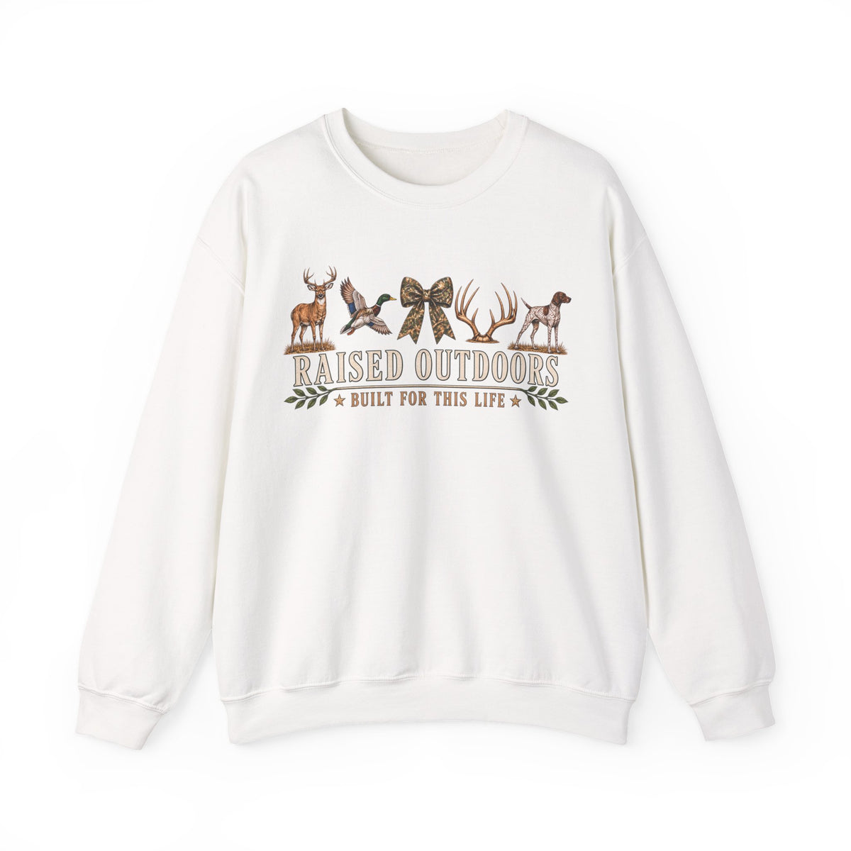 Raised Outdoors Crewneck Sweatshirt — Hunting & Nature Lovers Graphic