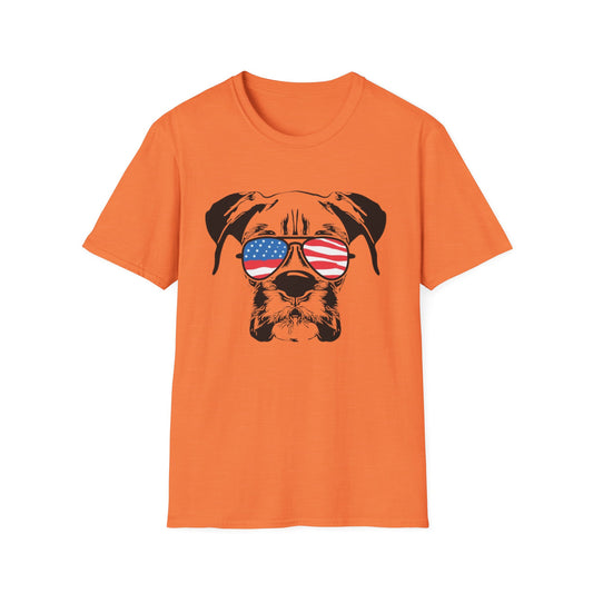 Patriotic Dog T-Shirt | Unisex Softstyle Tee, 4th of July Shirt, Pet Lover Gift, Summer Apparel, Independence Day Fashion
