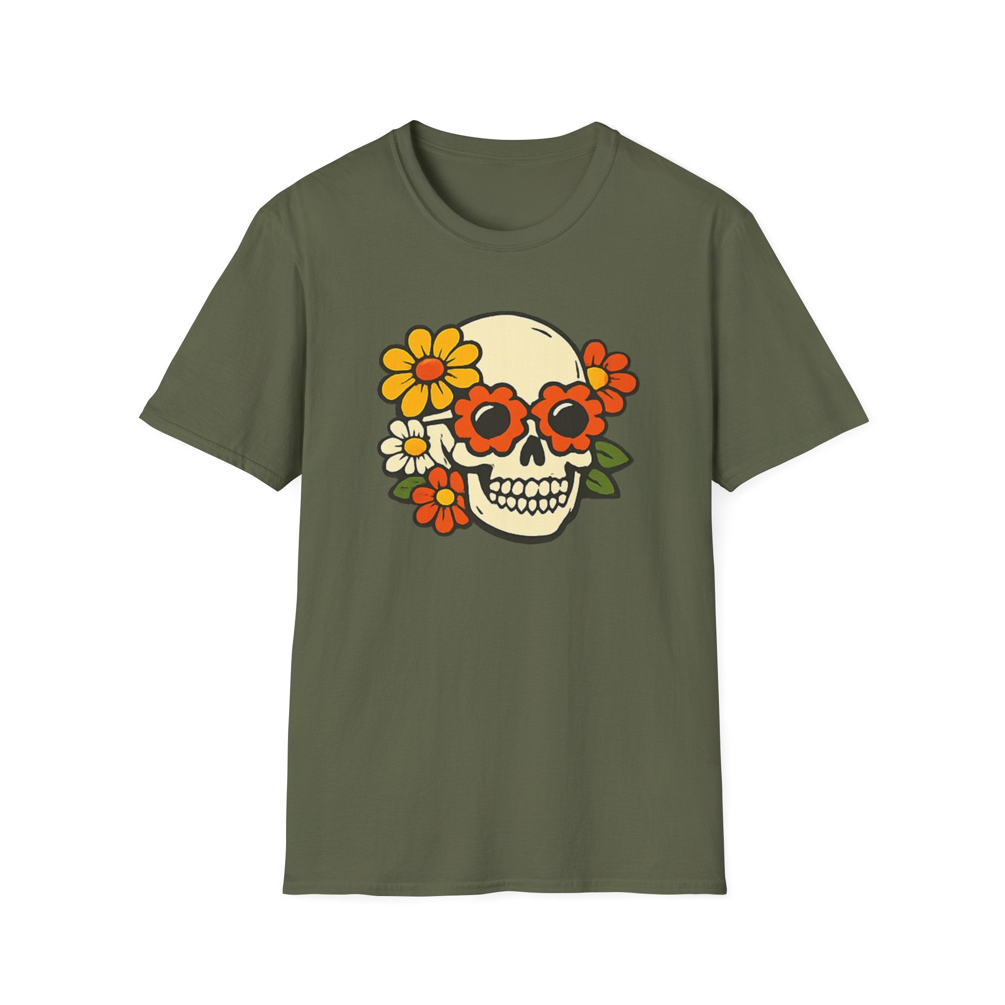 Retro Flower Power Skull T-Shirt — Vintage Floral Skull Tee