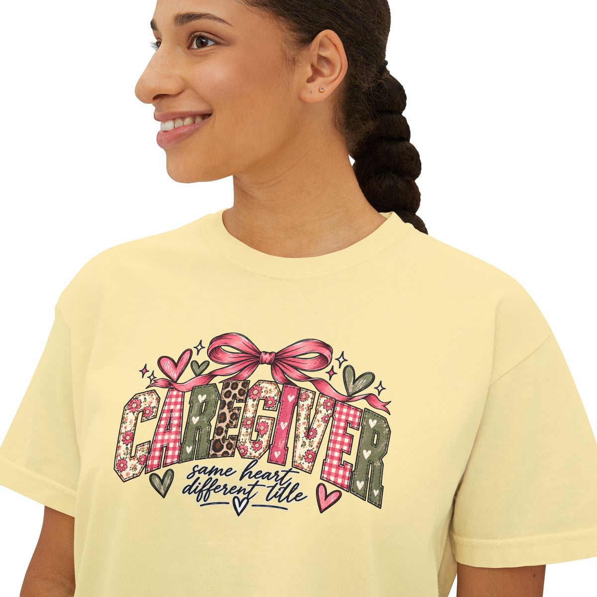 Caregiver — Same Heart, Different Title | Comfort Colors Boxy Tee