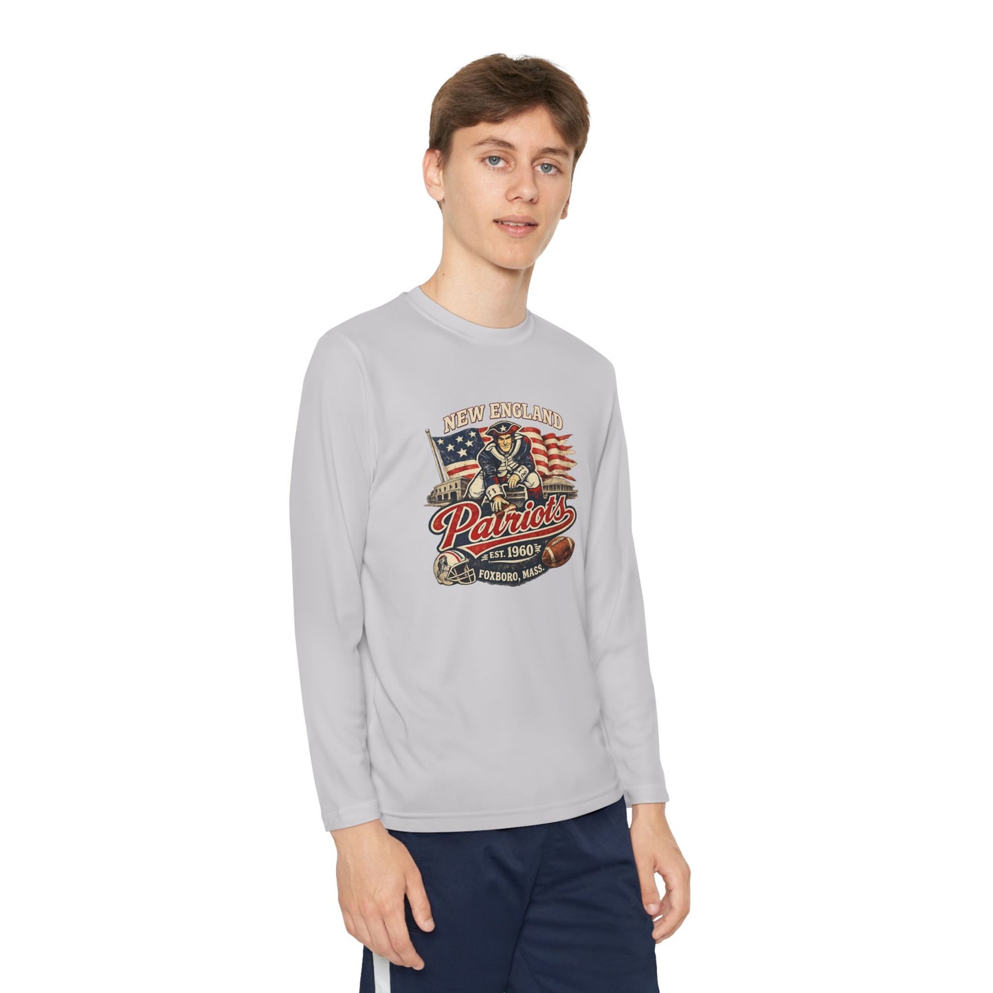 Youth Long Sleeve Patriots Tee – New England Vintage Football Design