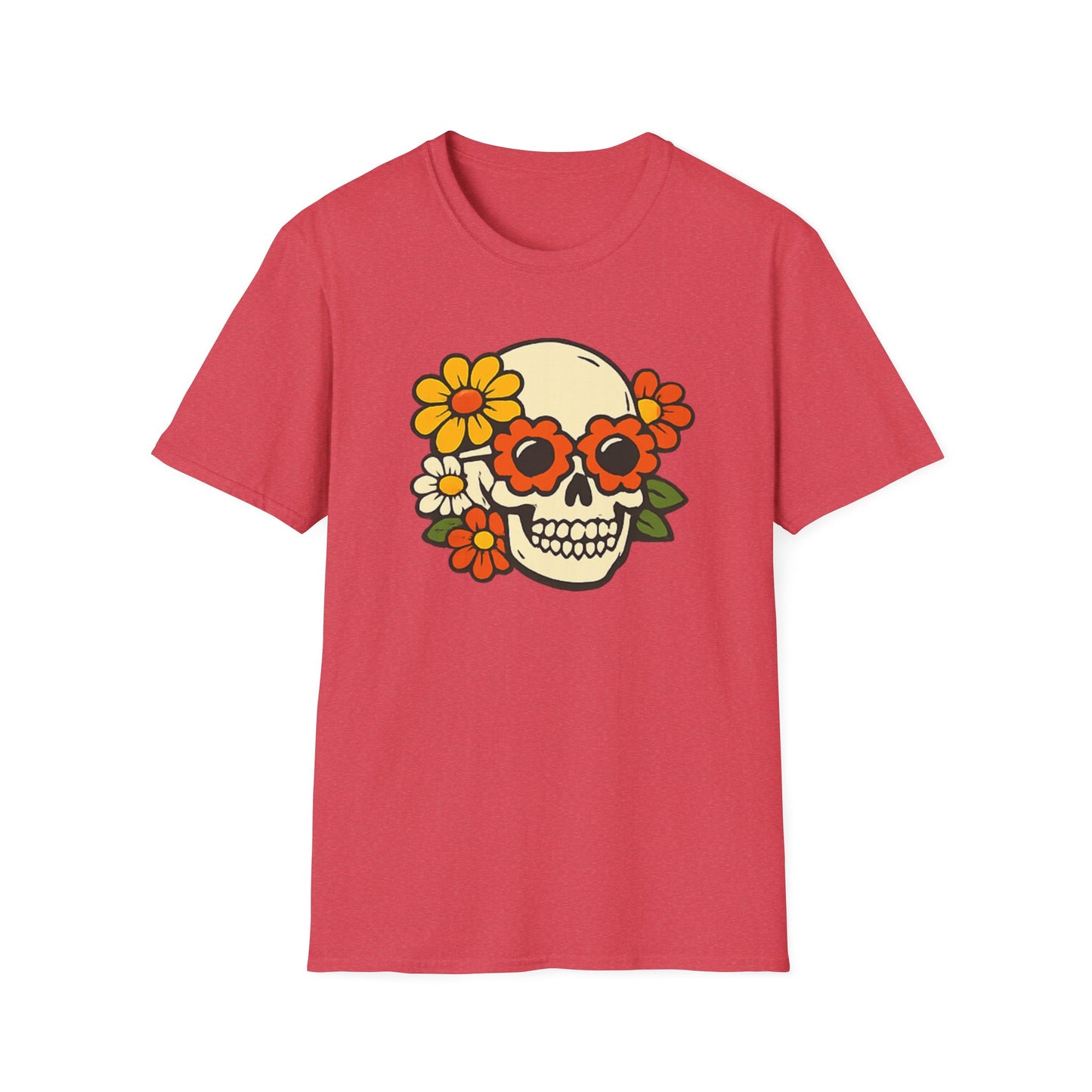 Retro Flower Power Skull T-Shirt — Vintage Floral Skull Tee