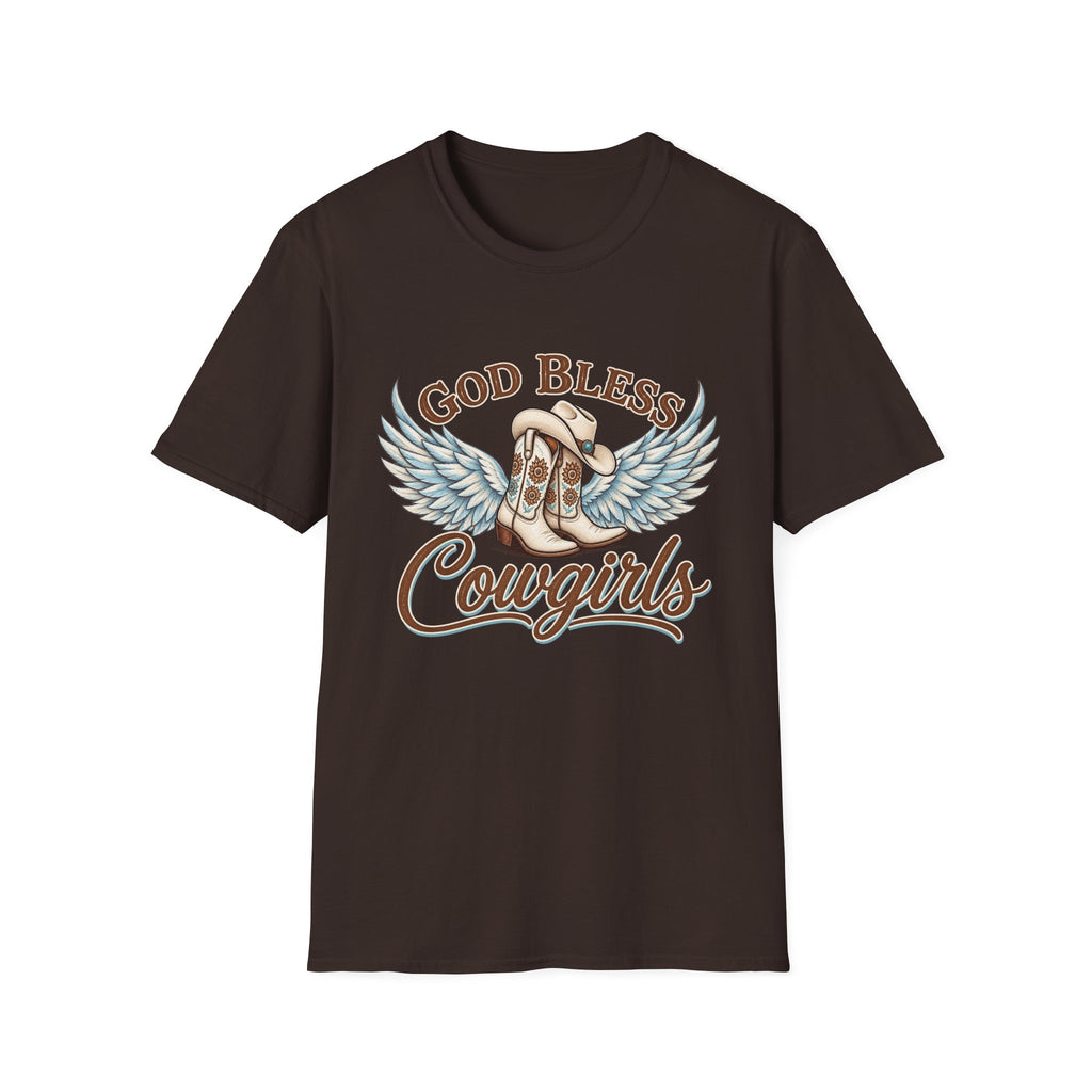 God Bless Cowgirls – Western Angel Wings Graphic Tee