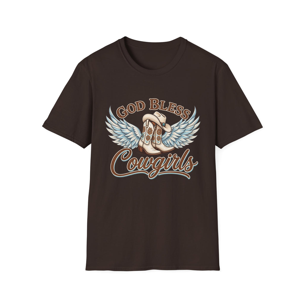 God Bless Cowgirls – Western Angel Wings Graphic Tee