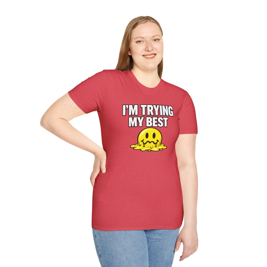 I’m Trying My Best T‑Shirt — Cute Melting Emoji Graphic Tee
