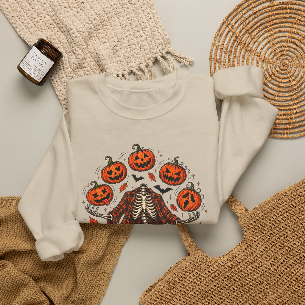 Headless Harvest – Juggling Pumpkins Halloween Sweatshirt 🎃💀