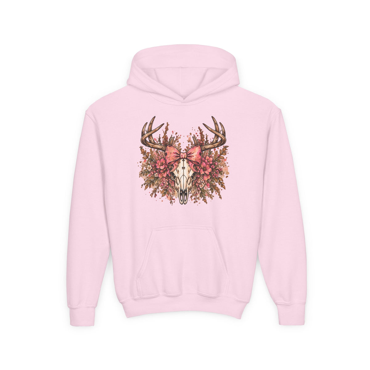 Wildflower Deer Skull Antlers Youth Hoodie