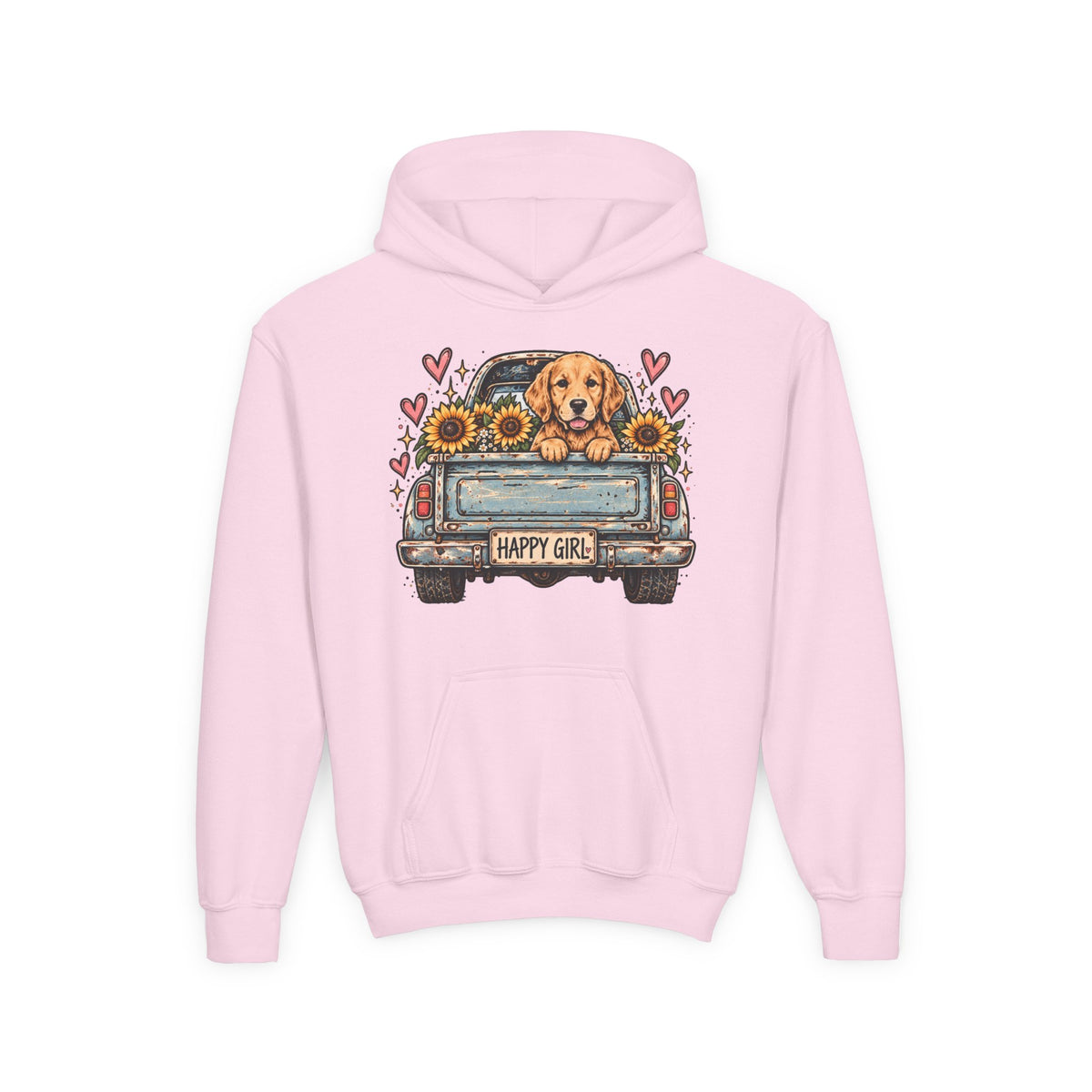 Happy Girl Golden Retriever & Pickup Kids Hoodie