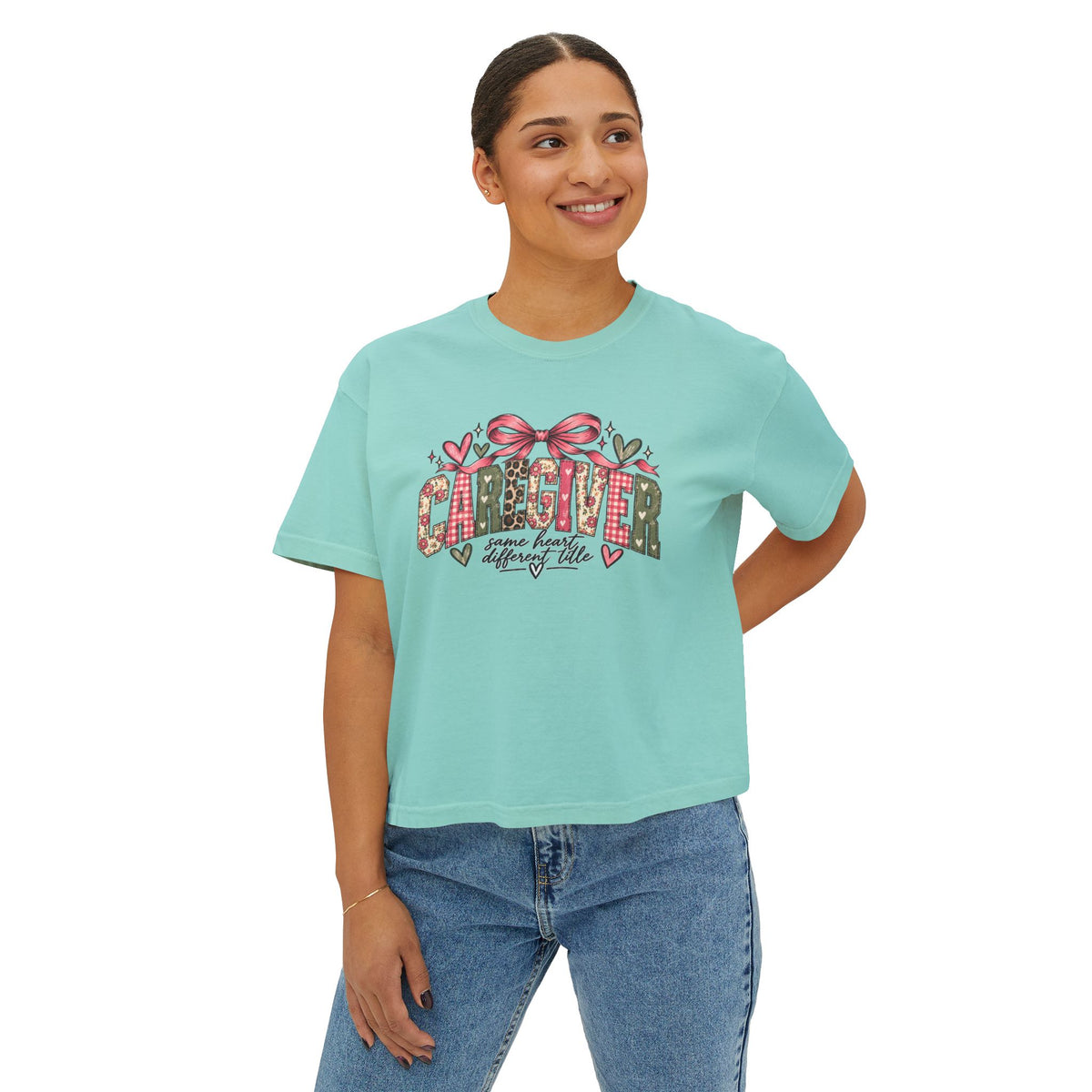 Caregiver — Same Heart, Different Title | Comfort Colors Boxy Tee