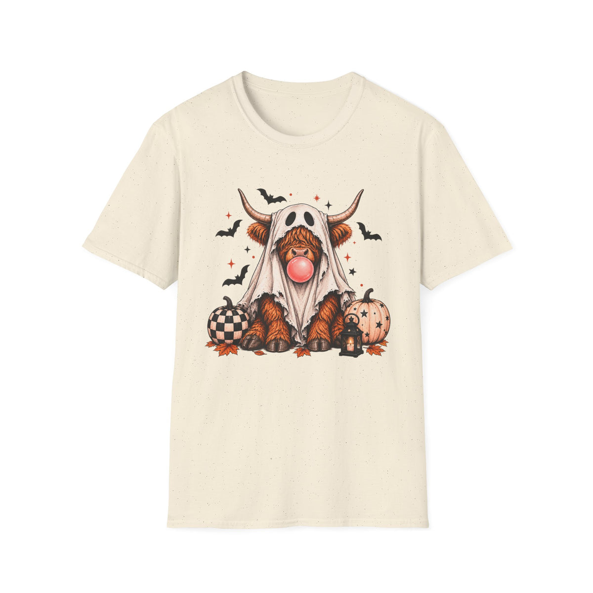 Spooky Highland Cow Ghost Halloween Tee – Bubblegum & Pumpkins