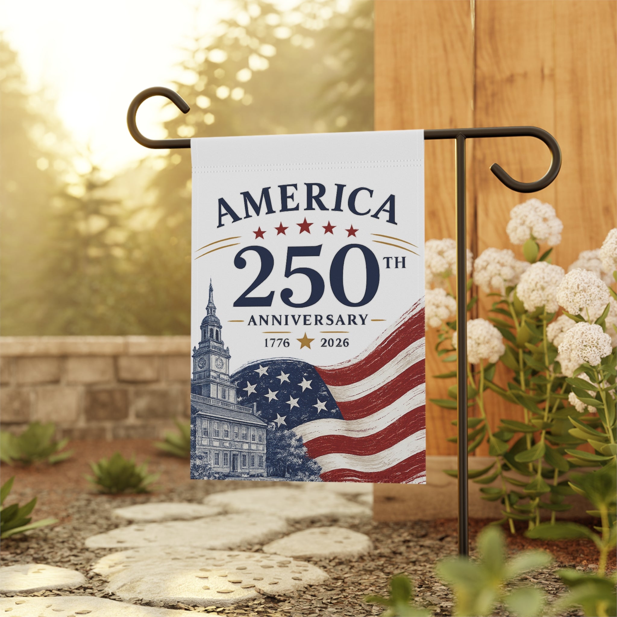 America 250th Anniversary Garden Flag — 1776–2026 Patriotic House Banner