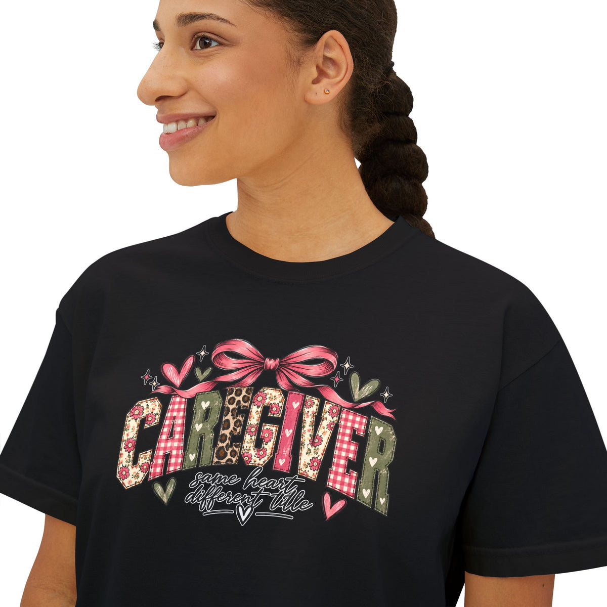 Caregiver — Same Heart, Different Title | Comfort Colors Boxy Tee