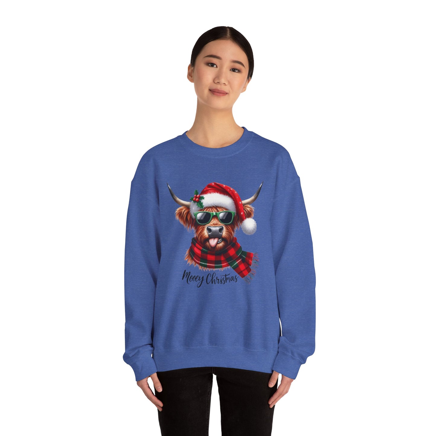 Christmas Highland Cow Sweatshirt – 'Mooey Christmas' Holiday Crewneck