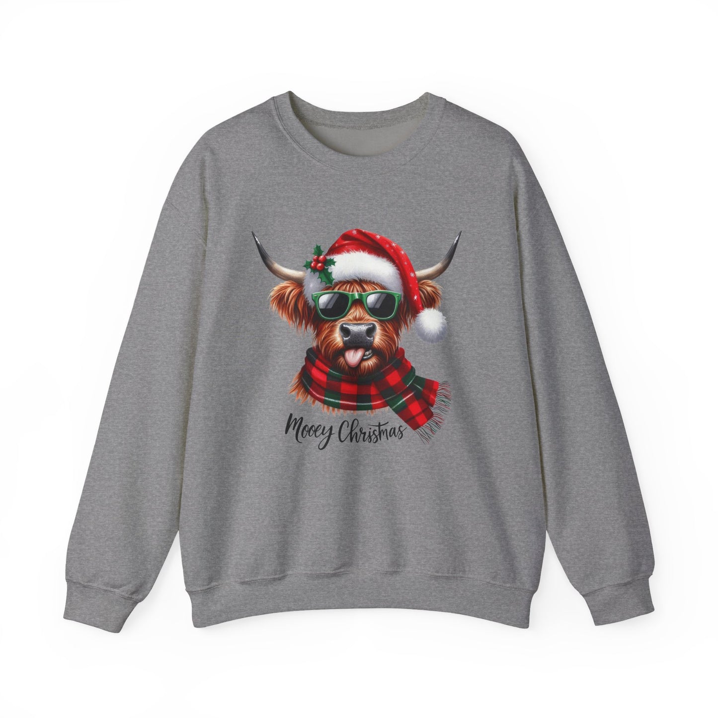 Christmas Highland Cow Sweatshirt – 'Mooey Christmas' Holiday Crewneck