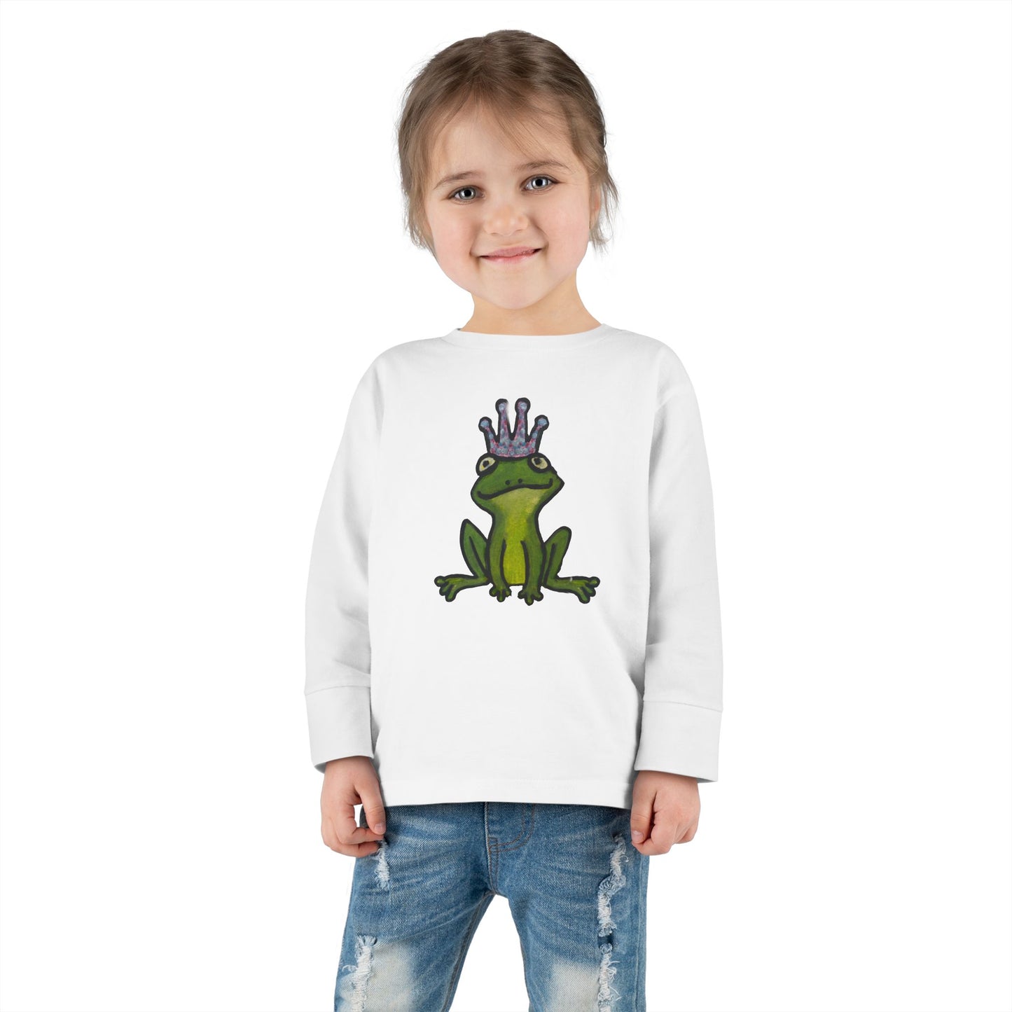 Toddler Long Sleeve Tee - Cute Frog Prince Design