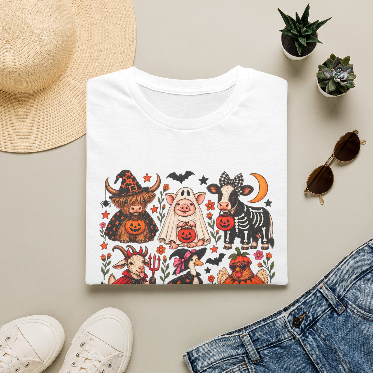 Halloween on the Farm – Spooky Farm Animals Graphic Tee 🎃🐮👻
