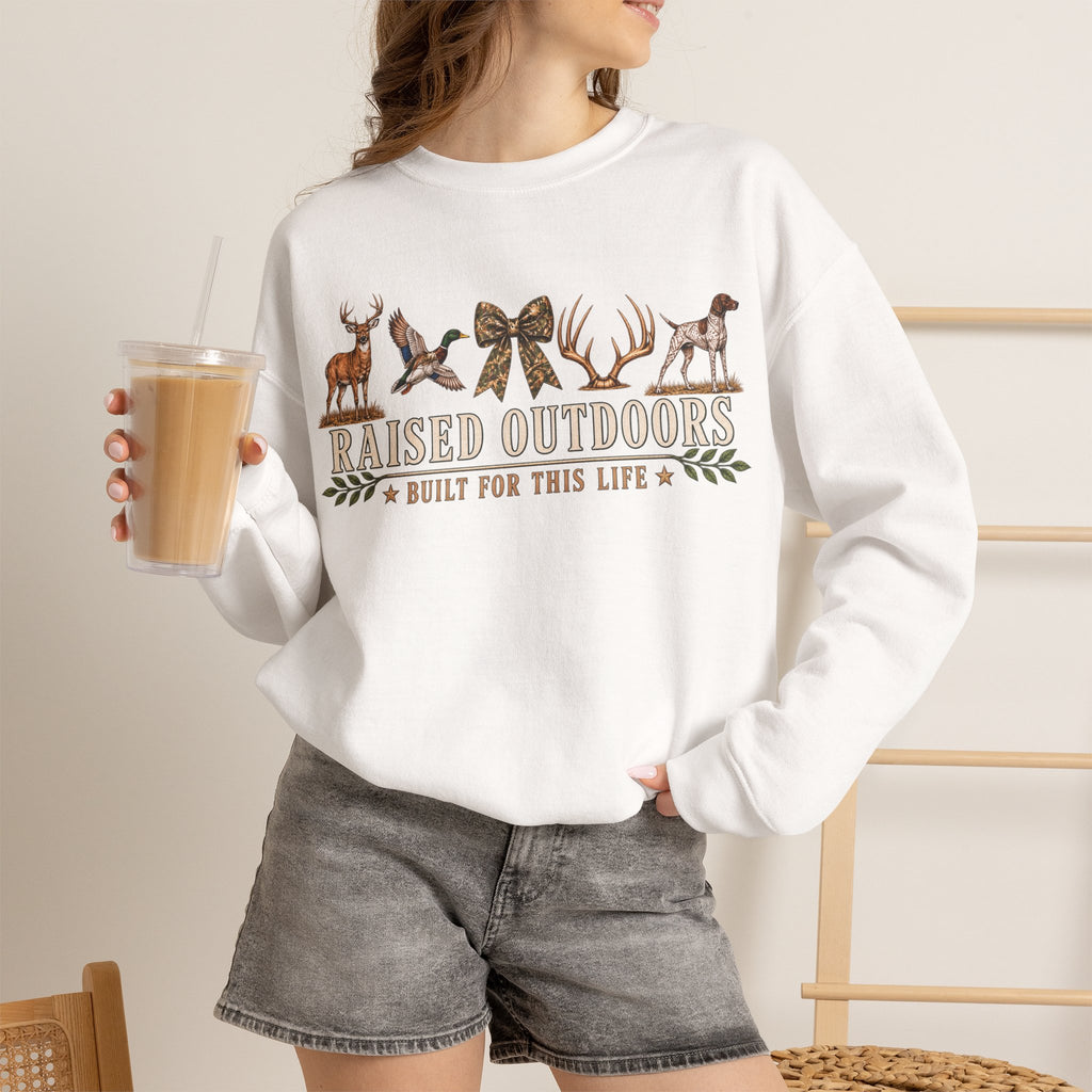 Raised Outdoors Crewneck Sweatshirt — Hunting & Nature Lovers Graphic
