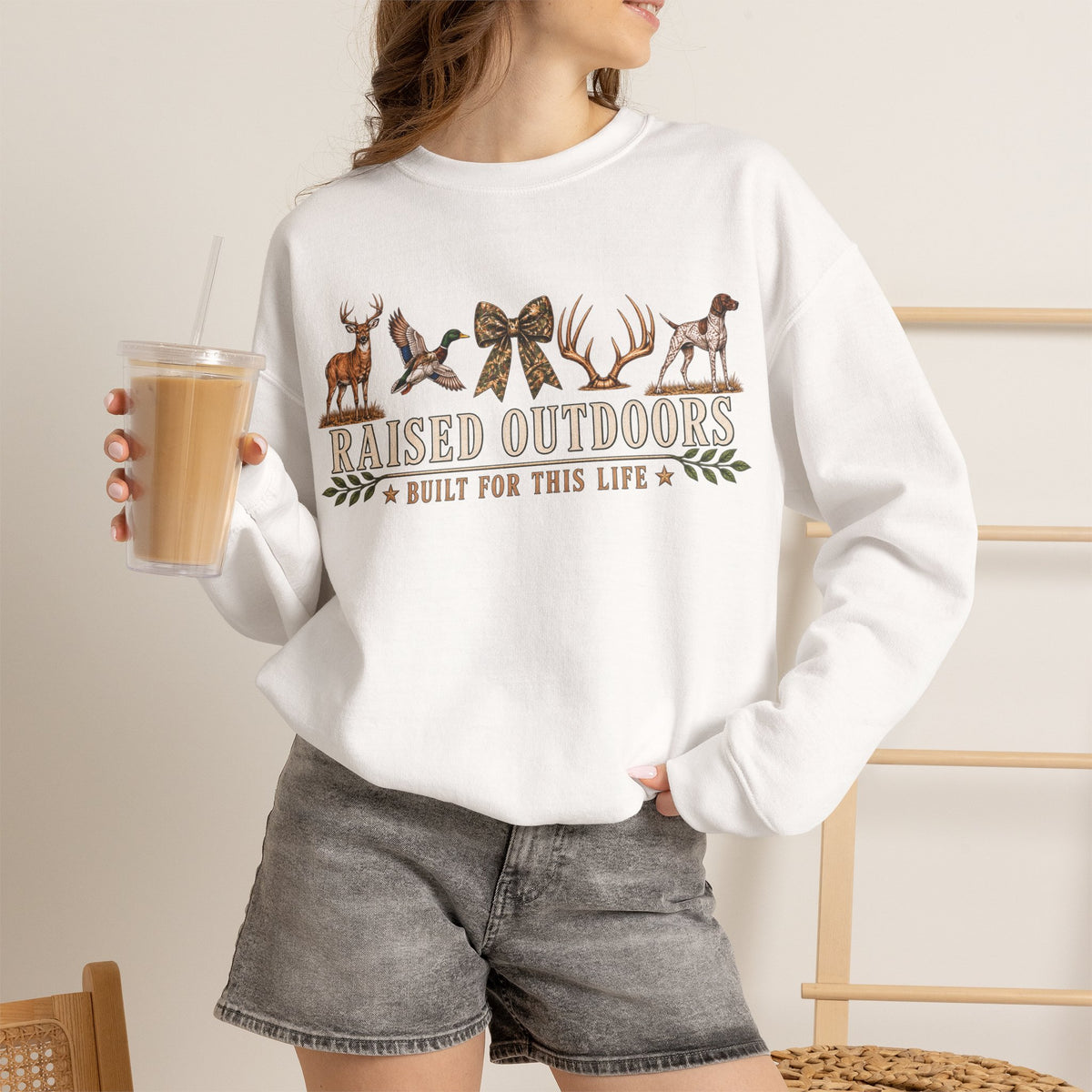 Raised Outdoors Crewneck Sweatshirt — Hunting & Nature Lovers Graphic