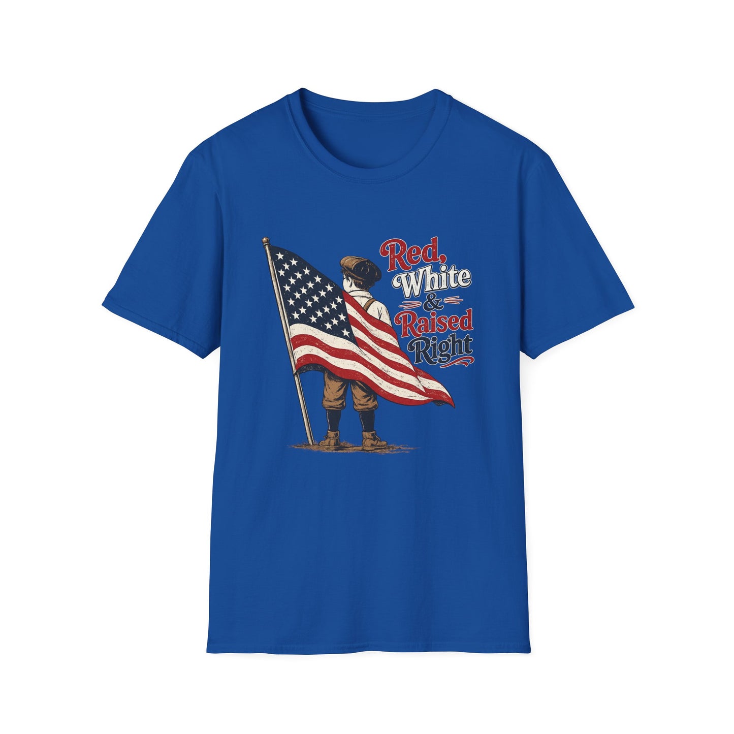 T-Shirt — "Red, White & Raised Right" Patriotic Flag Kids Retro Tee