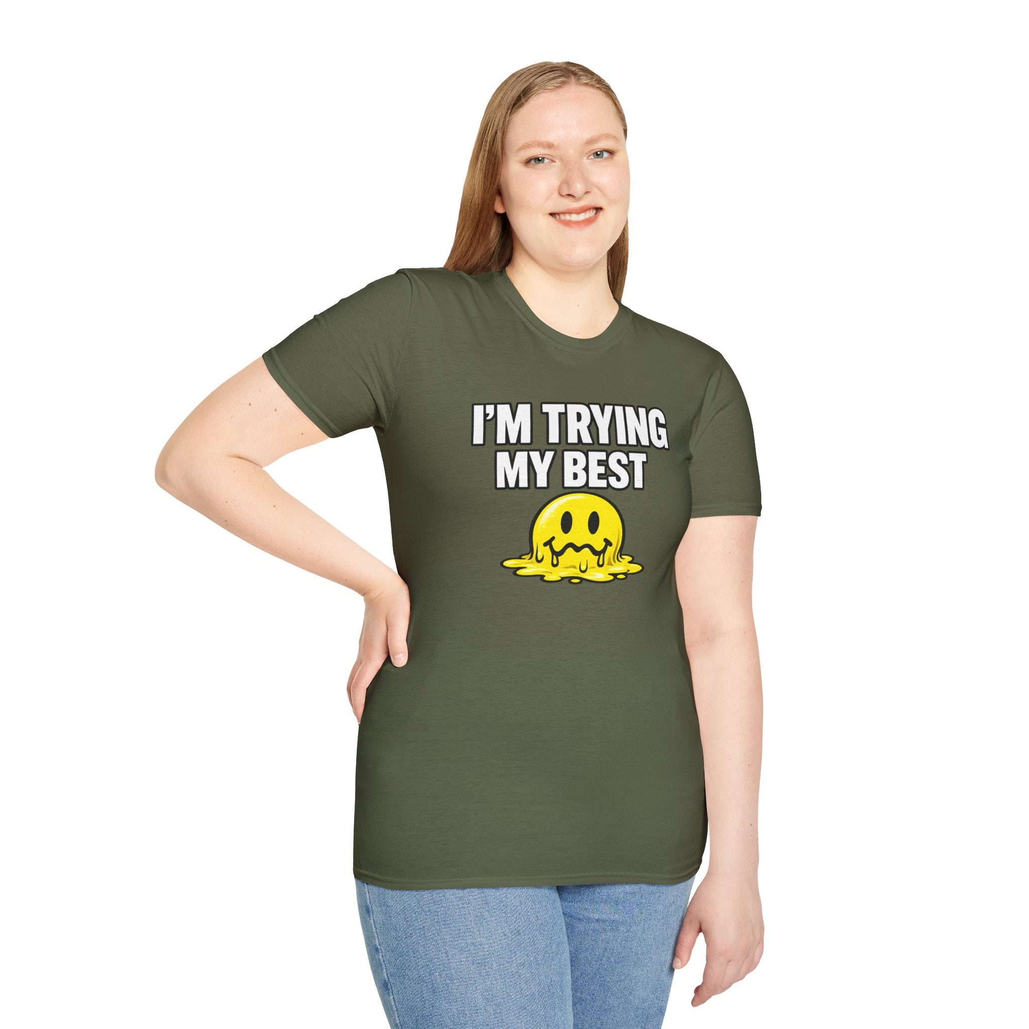 I’m Trying My Best T‑Shirt — Cute Melting Emoji Graphic Tee