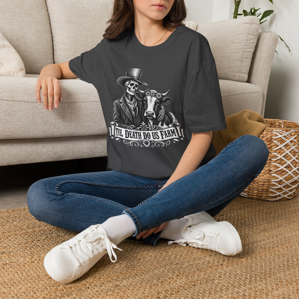 Til Death Do Us Farm – Skeleton & Cow Funny Farm Tee 💀🐄