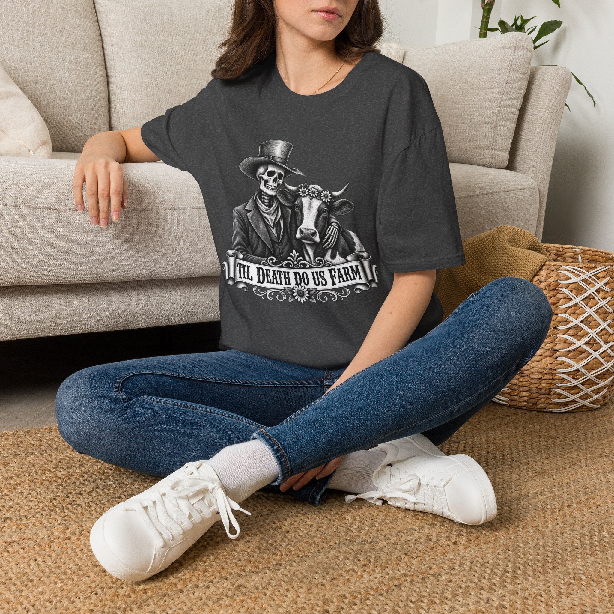 Til Death Do Us Farm – Skeleton & Cow Funny Farm Tee 💀🐄
