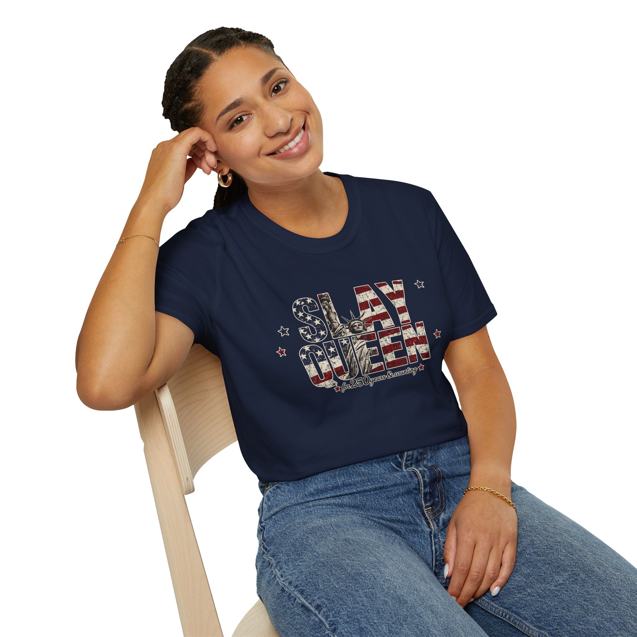 Slay Queen T‑Shirt — American Flag Statue of Liberty Patriotic Graphic Tee