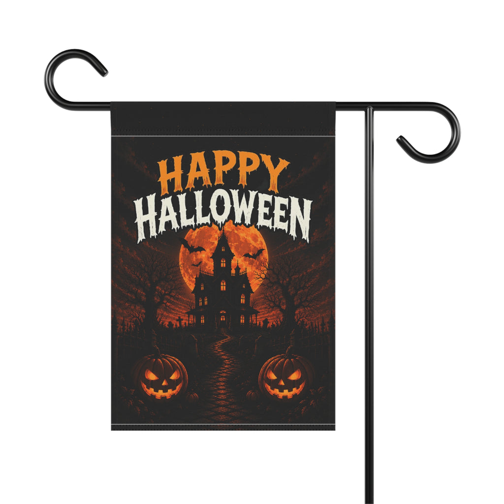 Happy Halloween Garden Flag - Haunted House Pumpkin Yard Banner