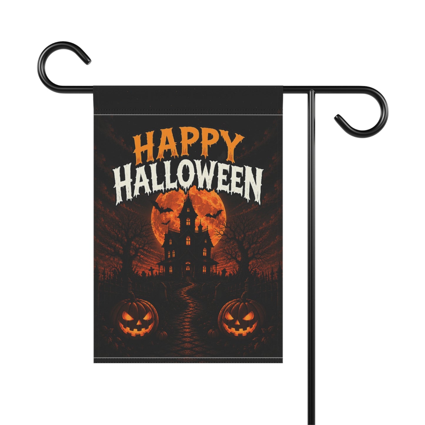 Happy Halloween Garden Flag - Haunted House Pumpkin Yard Banner
