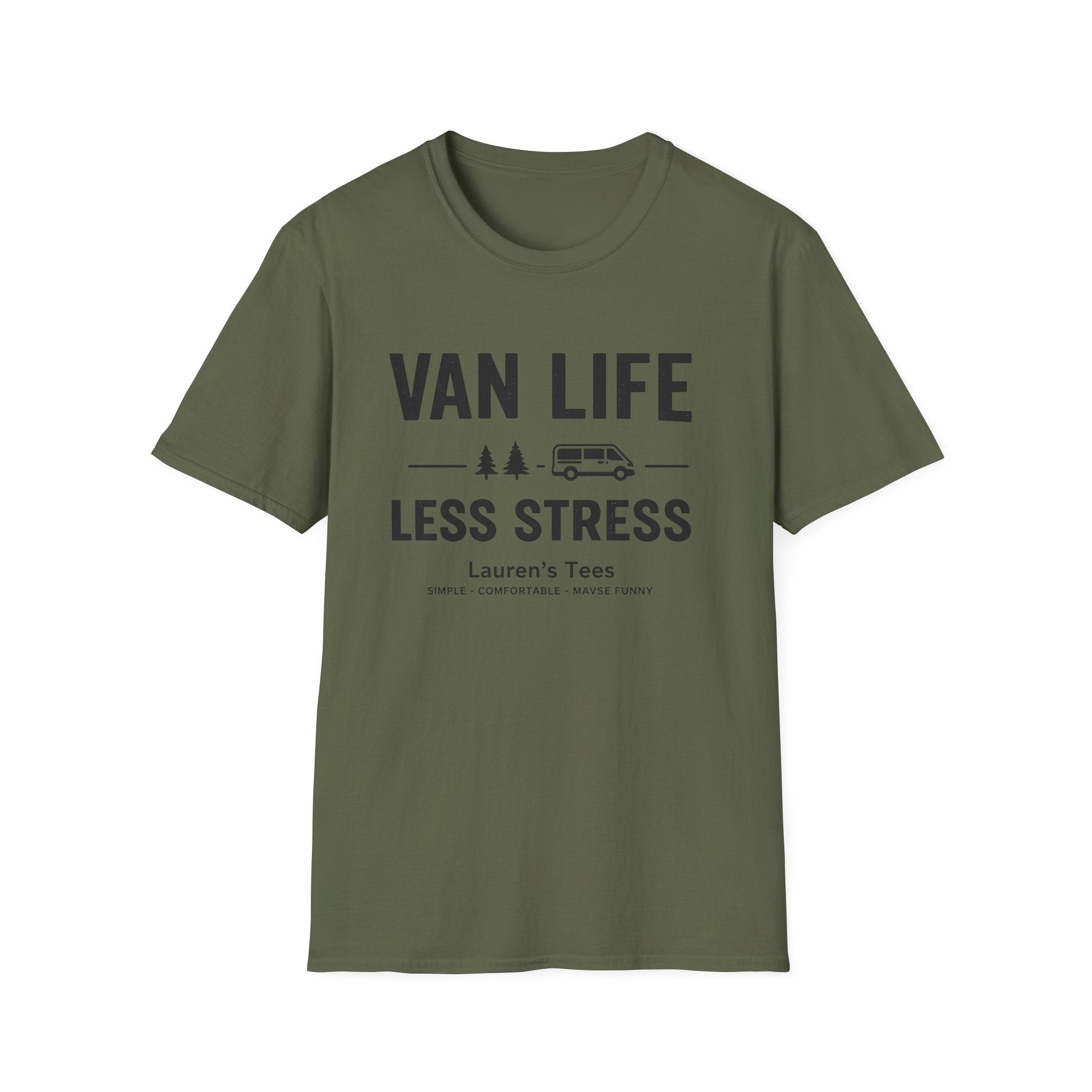 Van Life Less Stress T-Shirt — Minimal Campervan Graphic Tee