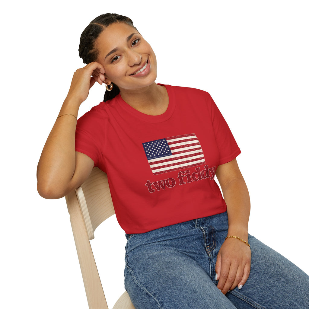 Two Fiddy American Flag T-Shirt — Vintage USA Patriotic Tee