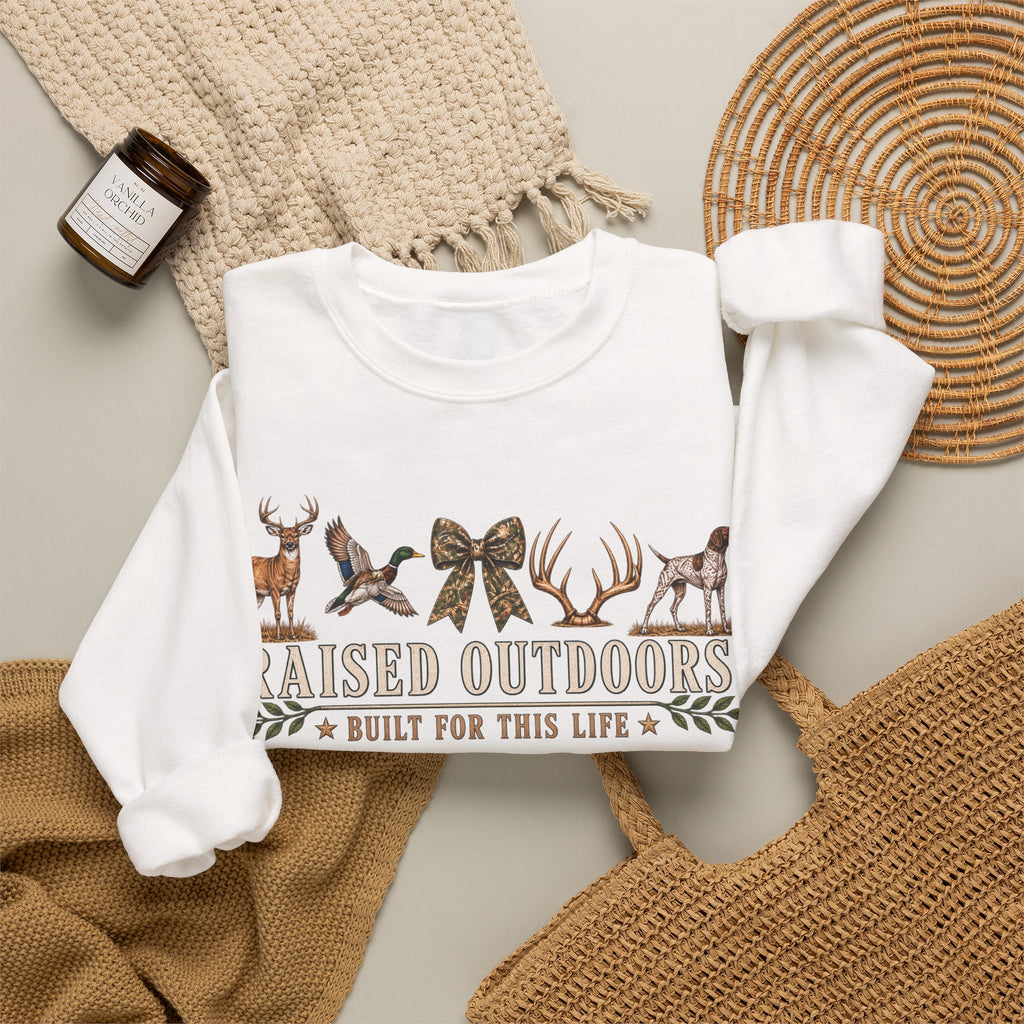 Raised Outdoors Crewneck Sweatshirt — Hunting & Nature Lovers Graphic