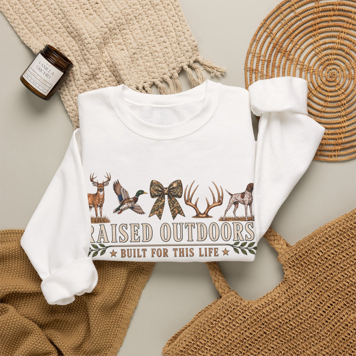 Raised Outdoors Crewneck Sweatshirt — Hunting & Nature Lovers Graphic