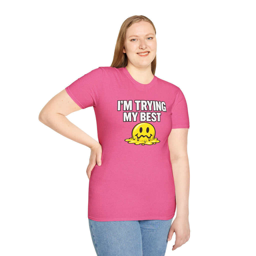I’m Trying My Best T‑Shirt — Cute Melting Emoji Graphic Tee